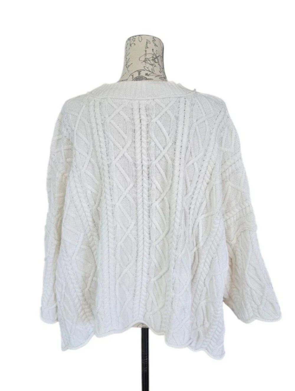 Free People Washed Ashore Cream Oversized Cable Knit Sweater L
